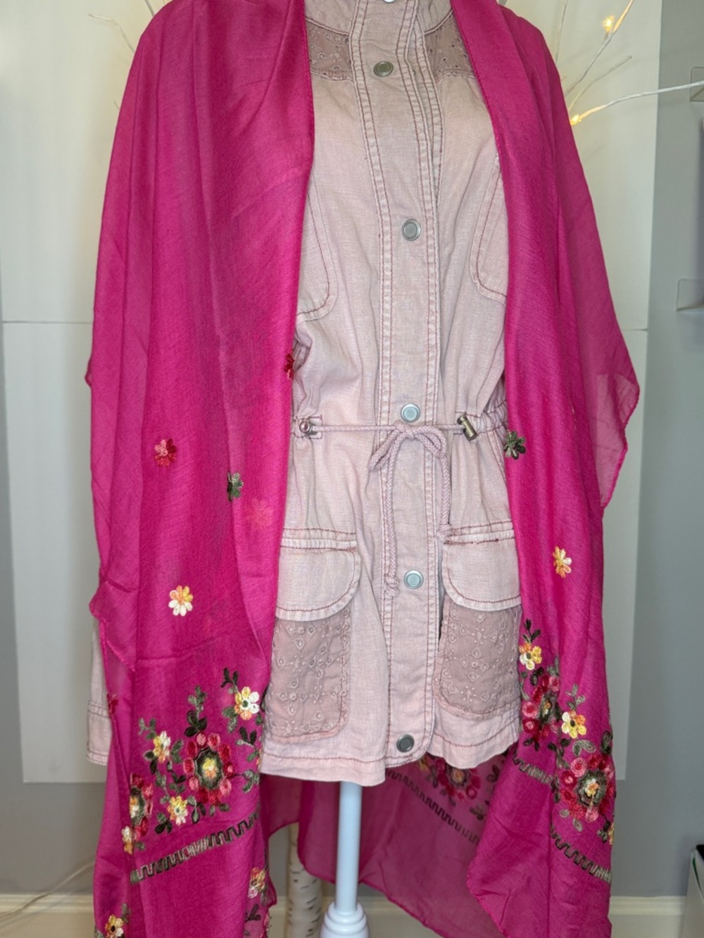 Sarong NWOT gorgeous, hot pink with beautiful embroidery flowers!